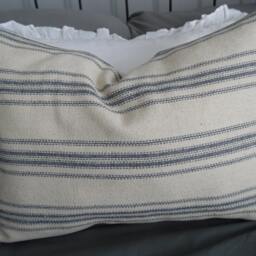 Grain Sack.blue/Natural.farmhouse Pillows.accent Pillows.toss Pillow.throw Pillow.slipcover.cushion Cover.country Living.stripe Sack - thumbnail 2