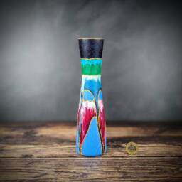 Blue Painted Bud Glass Vase Colourful Unique Design Artisan Bright Handmade Gift Textured Mantelpiece Decoration - thumbnail 1