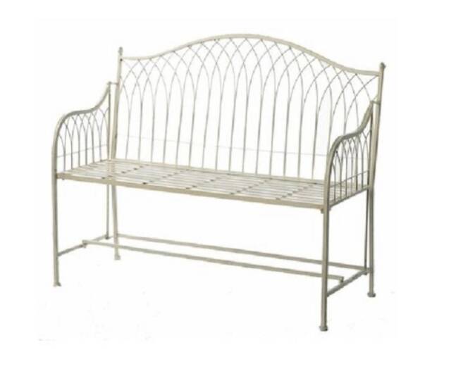 Cream Metal Garden Bench, Love Seat, Furniture, Patio Bench, French Style, Farmhouse, Gothic, Outdoor Seating