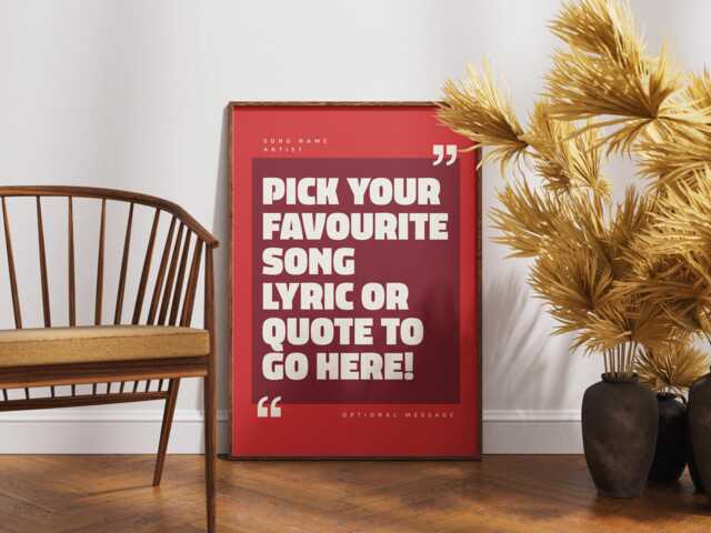 Custom Song Lyric Poster - Choose Your Favourite Quote Artwork Personalised Music Print, Unique Birthday Or Anniversary Gift - image 1