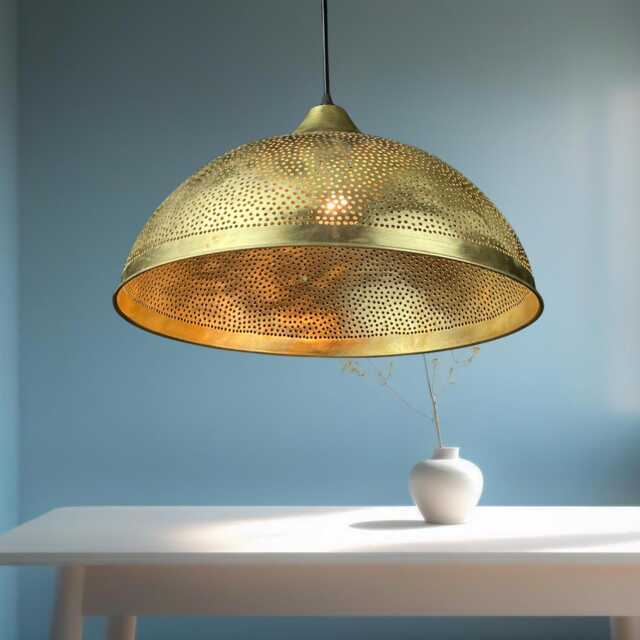 Handmade Moroccan Brass Pendant Light Perforated Dome Ceiling Lamp - image 1