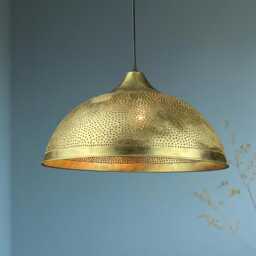 Handmade Moroccan Brass Pendant Light Perforated Dome Ceiling Lamp - thumbnail 2
