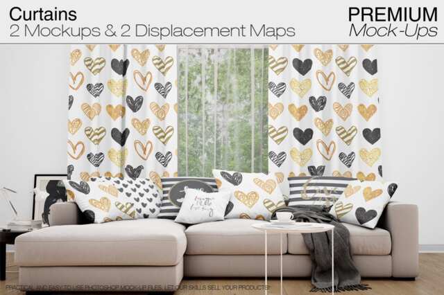 Curtains - Mockup Photoshop Linen Drapes & Pillows Curtain Panel Custom - image 1
