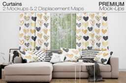 Curtains - Mockup Photoshop Linen Drapes & Pillows Curtain Panel Custom - thumbnail 1