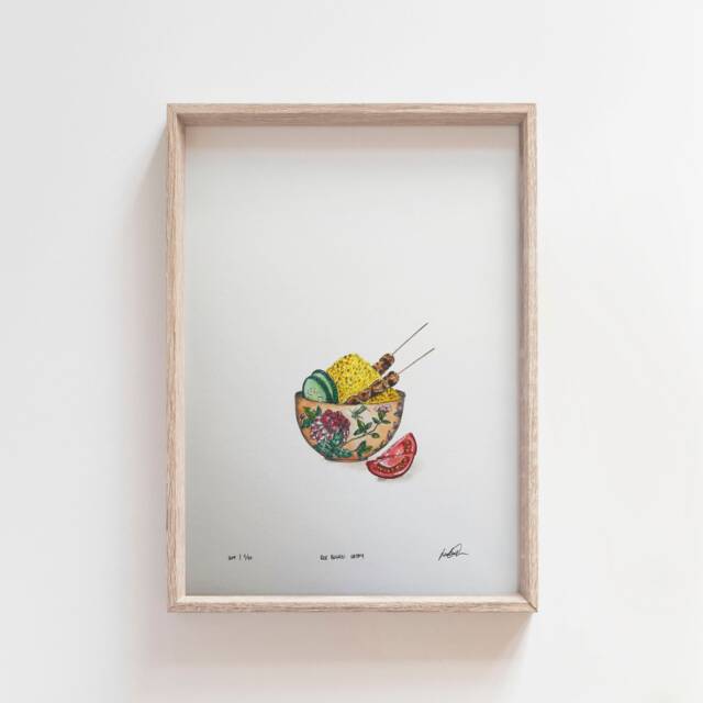 Satay Artwork - Rice Bowls - Indonesian Food Childhood Memories Watercolour Wall Art Giclee Print - image 1