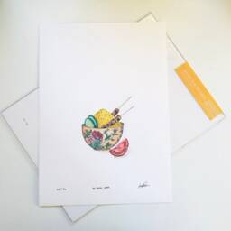 Satay Artwork - Rice Bowls - Indonesian Food Childhood Memories Watercolour Wall Art Giclee Print - thumbnail 2