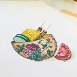 Satay Artwork - Rice Bowls - Indonesian Food Childhood Memories Watercolour Wall Art Giclee Print - thumbnail 3