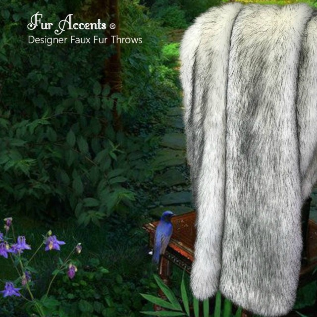 Faux Fur Throw Blanket, Black Tip Huskie, Minky Cuddle Lining - image 1