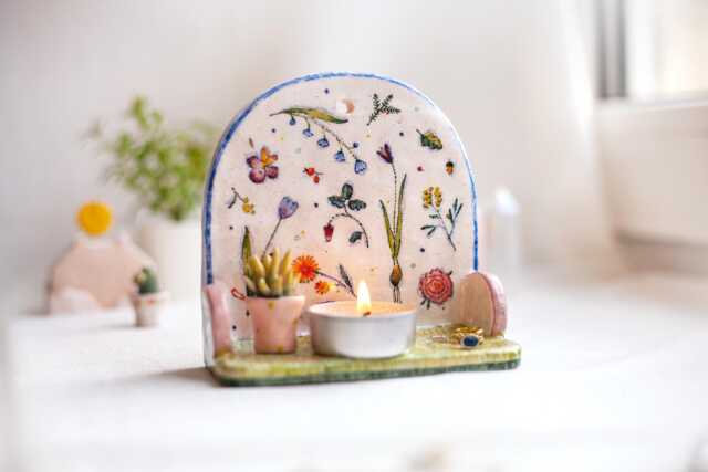 Ceramic Wall Art, Wall Hanging, Shrine, Altar Shelf, Sconce, Boho Decor, Tiny Shelf, Hanging Art, Bohemian Decoration, Clay - image 1