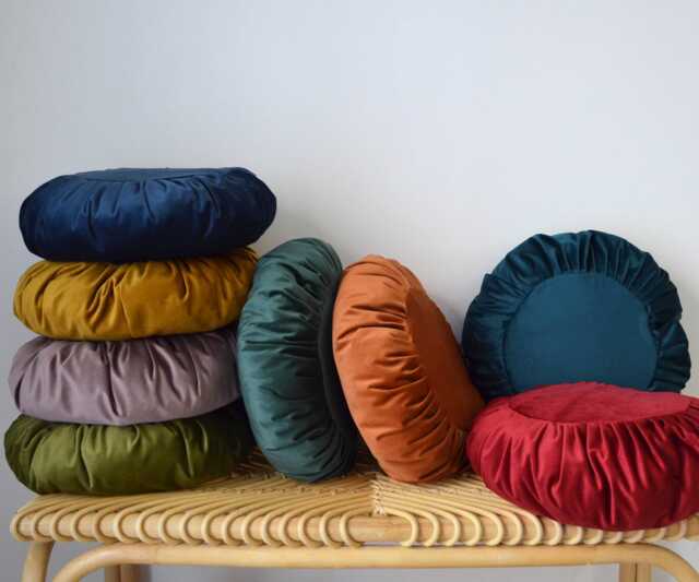 Round Cushion 45cm - Handmade in France Pleated Velvet - image 1