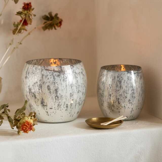 Handmade Abstract Mercury Glass Votives - Candle Holders Set Of 2 - image 1