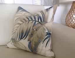 Tropical Palm Leaf Cushion Cover Blue & Natural Tommy Bahama Fabric - thumbnail 1