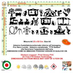 Stickers Family Murals Topini Amusement Park Rides Circus PVC Black 1 Kit Various Pieces Measures cm 24x60 Wall Sticker Mouse - thumbnail 2