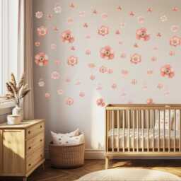 Pink Floral Wall Stickers, Boho Nursery Decals, Girls Bedroom Decor, Flower Peel & Stick Flowers - thumbnail 2