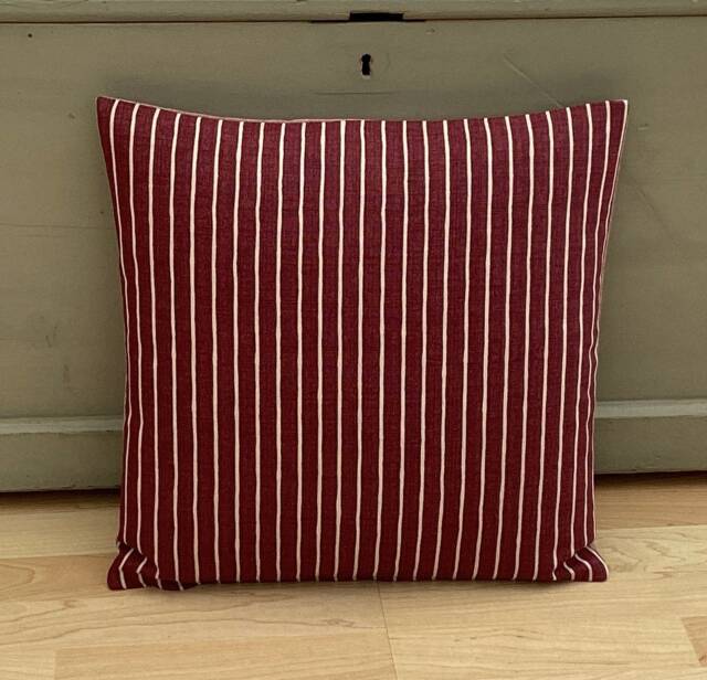 Crimson Red Pencil Stripe Cushion Cover Handmade Linen Pillow Sham - image 1