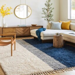 Electric Blue & White Bauhaus Moroccan Rug, Abstract Geometric Grid Berber Carpet, Large Handmade Wool Shag Modern Maximalist Decor - thumbnail 3
