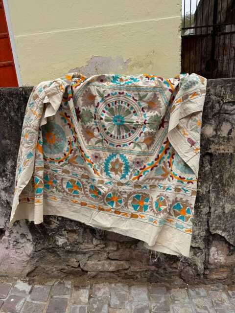Handcrafted Suzani Quilt - Cotton Embroidered Throw Blanket Bohemian Bedding Artisan Home Decor Statement Textile - image 1
