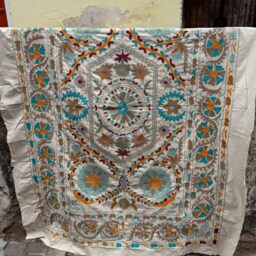 Handcrafted Suzani Quilt - Cotton Embroidered Throw Blanket Bohemian Bedding Artisan Home Decor Statement Textile - thumbnail 2