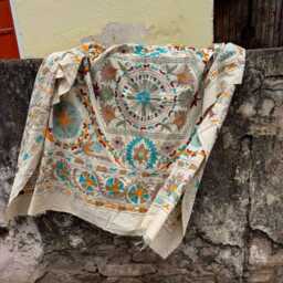 Handcrafted Suzani Quilt - Cotton Embroidered Throw Blanket Bohemian Bedding Artisan Home Decor Statement Textile - thumbnail 4