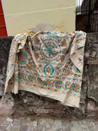 Handcrafted Suzani Quilt - Cotton Embroidered Throw Blanket Bohemian Bedding Artisan Home Decor Statement Textile - thumbnail 1