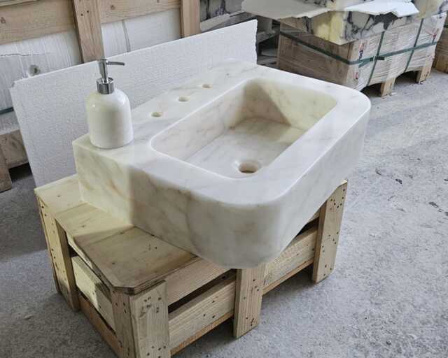 Calacatta Gold Marble Sink, Wall Mount Bathroom Sink - image 1