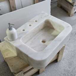 Calacatta Gold Marble Sink, Wall Mount Bathroom Sink - thumbnail 3