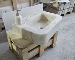 Calacatta Gold Marble Sink, Wall Mount Bathroom Sink - thumbnail 1
