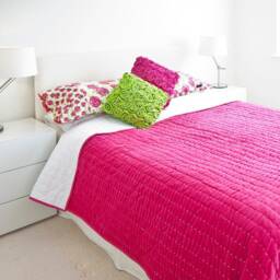 Hand Quilted Velvet Bedspread, Orange Super King Size, Cozy Bedding - thumbnail 3