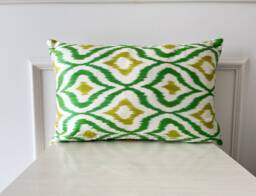 Silk Ikat Lumbar Pillow Green & Yellow Accent Cushion - 16 X 24 - thumbnail 1