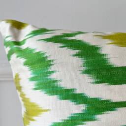Silk Ikat Lumbar Pillow Green & Yellow Accent Cushion - 16 X 24 - thumbnail 3