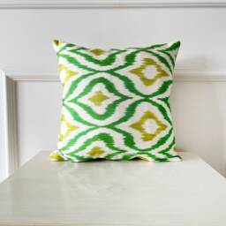 Silk Ikat Lumbar Pillow Green & Yellow Accent Cushion - 16 X 24 - thumbnail 4