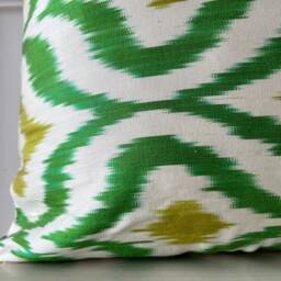 Silk Ikat Lumbar Pillow Green & Yellow Accent Cushion - 16 X 24 - thumbnail 2
