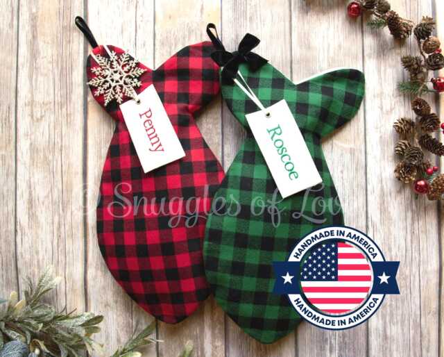 Handmade Buffalo Plaid Cat Christmas Stocking Personalized Pet Stocking - image 1