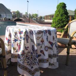 Turkish Cotton Tablecloth - Ottoman Tile Floral Print, Boho Tapestry - thumbnail 2