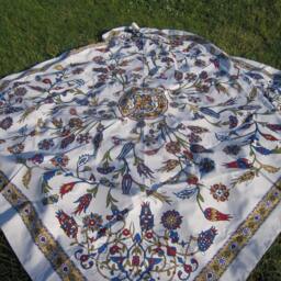 Turkish Cotton Tablecloth - Ottoman Tile Floral Print, Boho Tapestry - thumbnail 3