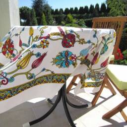 Turkish Cotton Tablecloth - Ottoman Tile Floral Print, Boho Tapestry - thumbnail 4