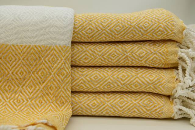 Christmas Gift Turkish Towel, Diamond Towels 40x70 Mustard Towel Patterned Organic Cotton Bct-Elms - image 1