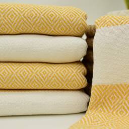 Christmas Gift Turkish Towel, Diamond Towels 40x70 Mustard Towel Patterned Organic Cotton Bct-Elms - thumbnail 3