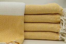 Christmas Gift Turkish Towel, Diamond Towels 40x70 Mustard Towel Patterned Organic Cotton Bct-Elms - thumbnail 1