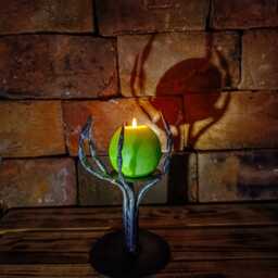 Forged Metal Skeleton Hand Candle Holder - Gothic Halloween Decor, Personalized Gift - thumbnail 2