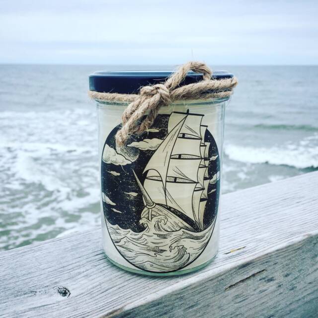 Handmade Candle in A Glass Jar Made From Recycled Wax, Sailboat Print, Ship, Sea, Maritime. Jar Candle, Handmade, Sailing Recycling - image 1