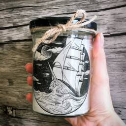 Handmade Candle in A Glass Jar Made From Recycled Wax, Sailboat Print, Ship, Sea, Maritime. Jar Candle, Handmade, Sailing Recycling - thumbnail 2