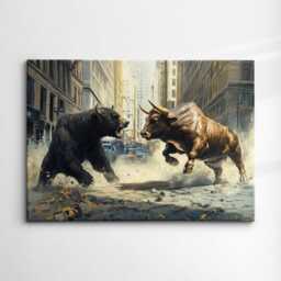 Bear Vs Bull Stock Market Wall Street Trading Painting Finance Inspirational Framed Canvas Art Poster Print Home & Office Room Decor - thumbnail 3
