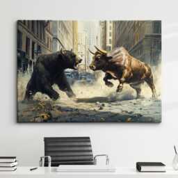 Bear Vs Bull Stock Market Wall Street Trading Painting Finance Inspirational Framed Canvas Art Poster Print Home & Office Room Decor - thumbnail 1