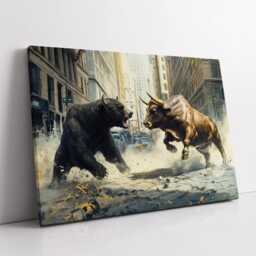Bear Vs Bull Stock Market Wall Street Trading Painting Finance Inspirational Framed Canvas Art Poster Print Home & Office Room Decor - thumbnail 2