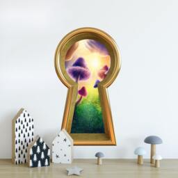 3D Keyhole Fabric Wall Decal - Mushroom Wonderland Brick Path 3D Sticker Removable - thumbnail 2