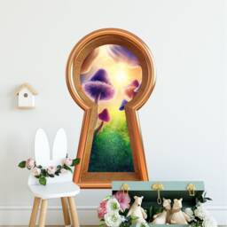 3D Keyhole Fabric Wall Decal - Mushroom Wonderland Brick Path 3D Sticker Removable - thumbnail 3