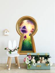 3D Keyhole Fabric Wall Decal - Mushroom Wonderland Brick Path 3D Sticker Removable - thumbnail 1