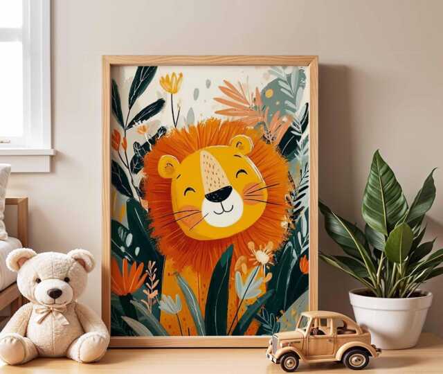 Lion Nursery Poster, Jungle Animal Wall Art, Baby Room Decor, Kids Bedroom Print, Playroom Safari Artwork - image 1