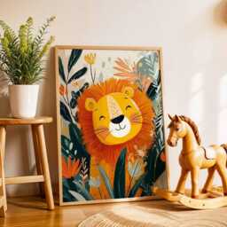 Lion Nursery Poster, Jungle Animal Wall Art, Baby Room Decor, Kids Bedroom Print, Playroom Safari Artwork - thumbnail 2